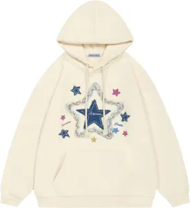 Aelfric Eden Womens Oversized Hoodies Star Graphic Fleece Hooded Streetwear Unisex Sweatshirts Pullover with Pocket
