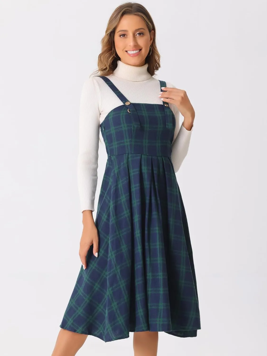 Allegra K Women's Plaid Overalls Vintage Sleeveless A-Line Overall Pinafore Dress Suspender Skirt