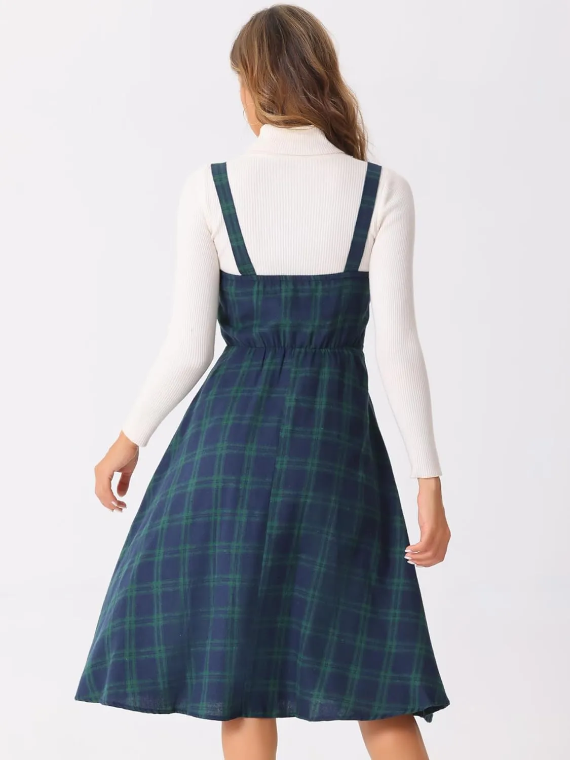 Allegra K Women's Plaid Overalls Vintage Sleeveless A-Line Overall Pinafore Dress Suspender Skirt