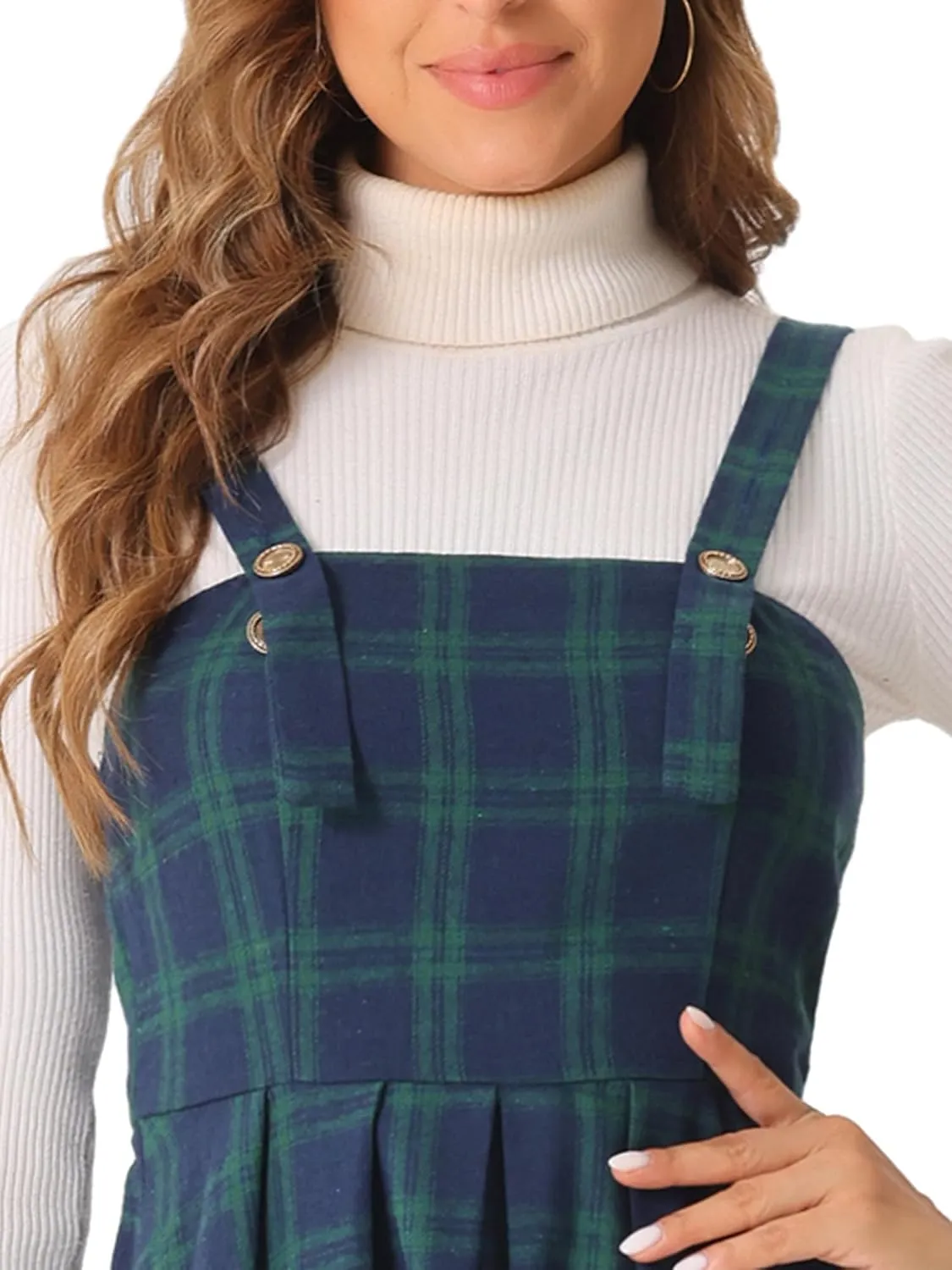 Allegra K Women's Plaid Overalls Vintage Sleeveless A-Line Overall Pinafore Dress Suspender Skirt