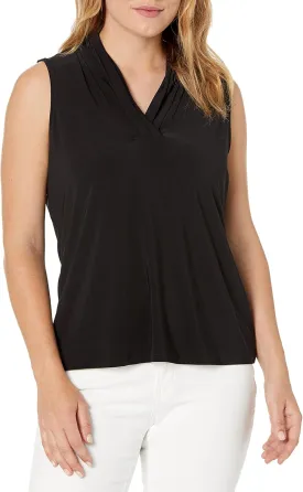 Anne Klein Womens Pleated V-Neck Shell