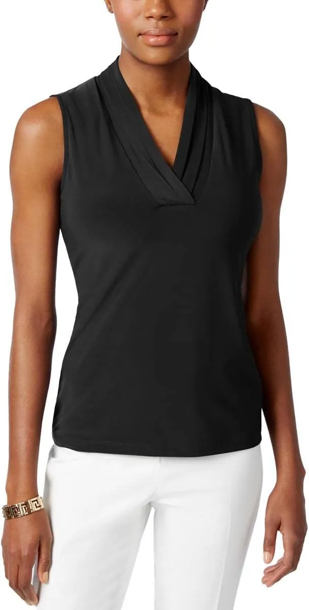 Anne Klein Womens Pleated V-Neck Shell