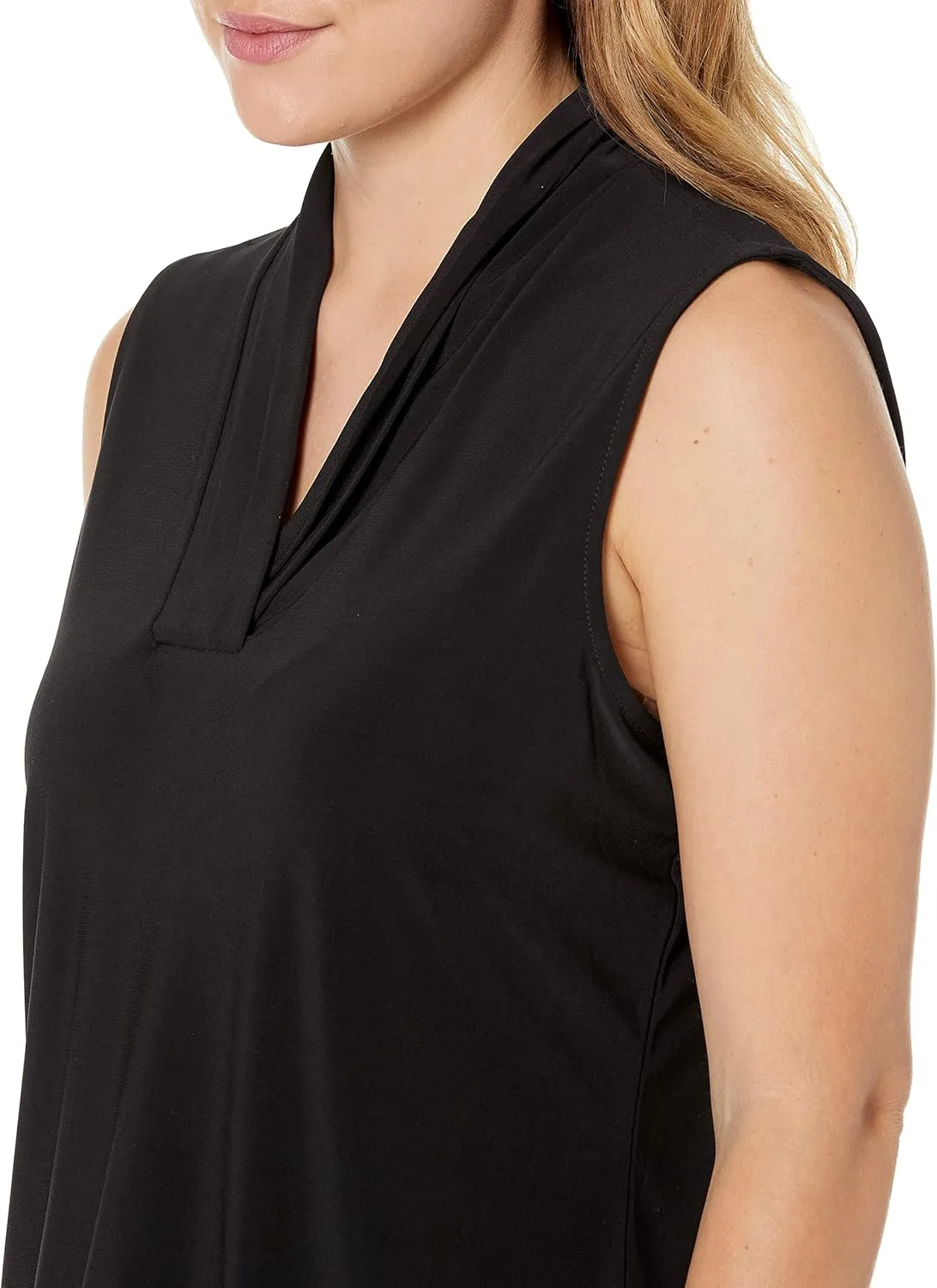 Anne Klein Womens Pleated V-Neck Shell