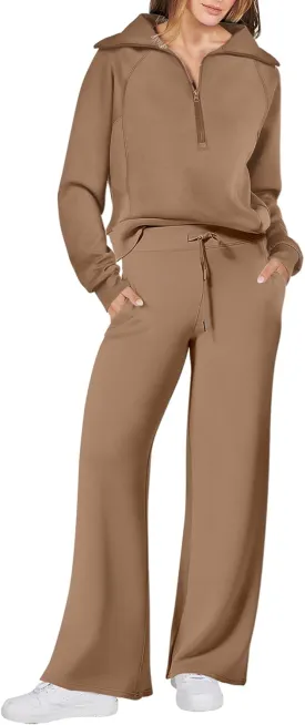 ANRABESS Women 2 Piece Outfits Sweatsuit Oversized Sweatshirt Sweatpants Tracksuit Sweat Lounge Matching Set 2025 Fall Trendy