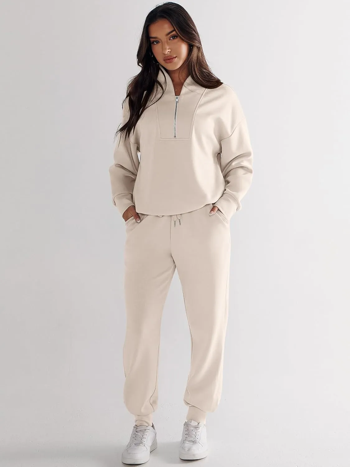 ANRABESS Women's 2 Piece Lounge Sets Half Zip Sweatshirt Jogger Sweatpant 2025 Trendy Spring Casual Travel Sweat Outfits