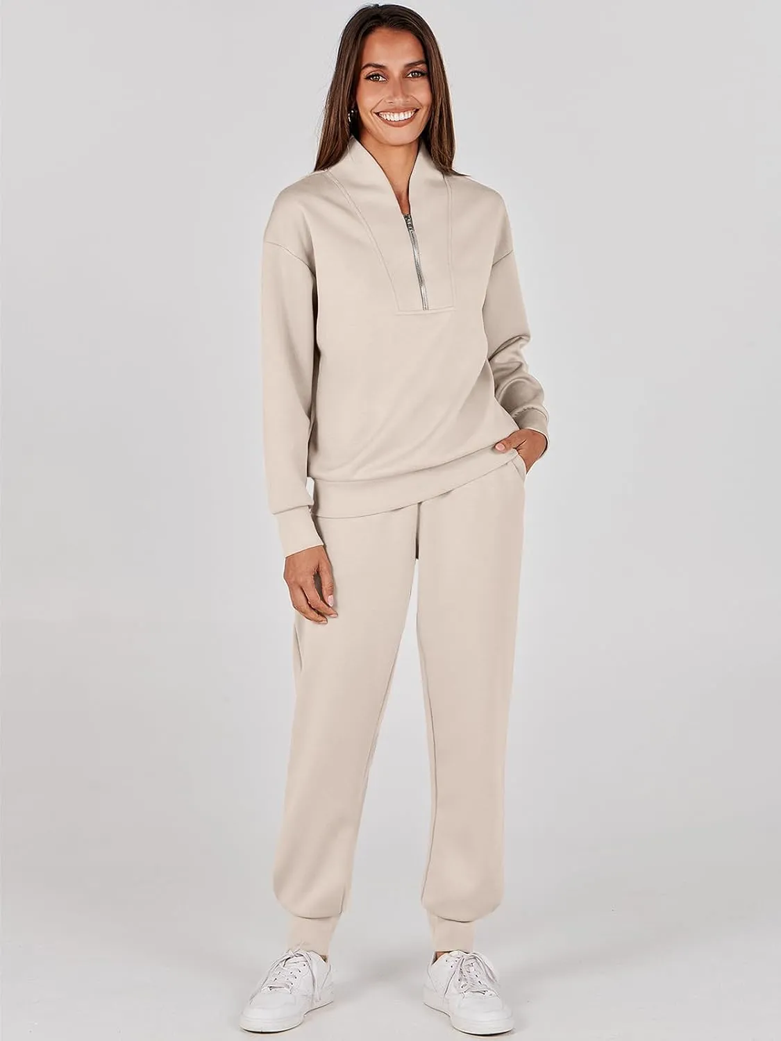 ANRABESS Women's 2 Piece Lounge Sets Half Zip Sweatshirt Jogger Sweatpant 2025 Trendy Spring Casual Travel Sweat Outfits