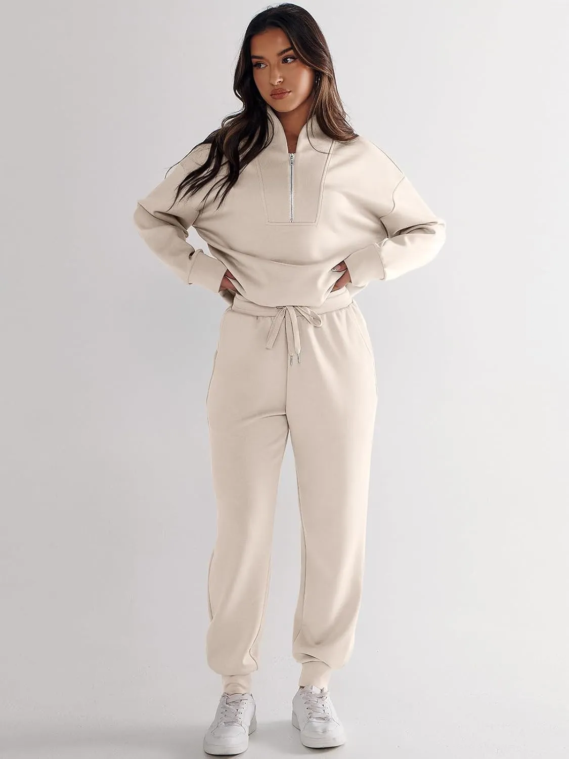 ANRABESS Women's 2 Piece Lounge Sets Half Zip Sweatshirt Jogger Sweatpant 2025 Trendy Spring Casual Travel Sweat Outfits