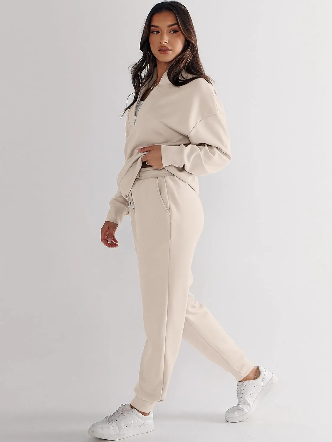 ANRABESS Women's 2 Piece Lounge Sets Half Zip Sweatshirt Jogger Sweatpant 2025 Trendy Spring Casual Travel Sweat Outfits