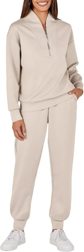 ANRABESS Women's 2 Piece Lounge Sets Half Zip Sweatshirt Jogger Sweatpant 2025 Trendy Spring Casual Travel Sweat Outfits