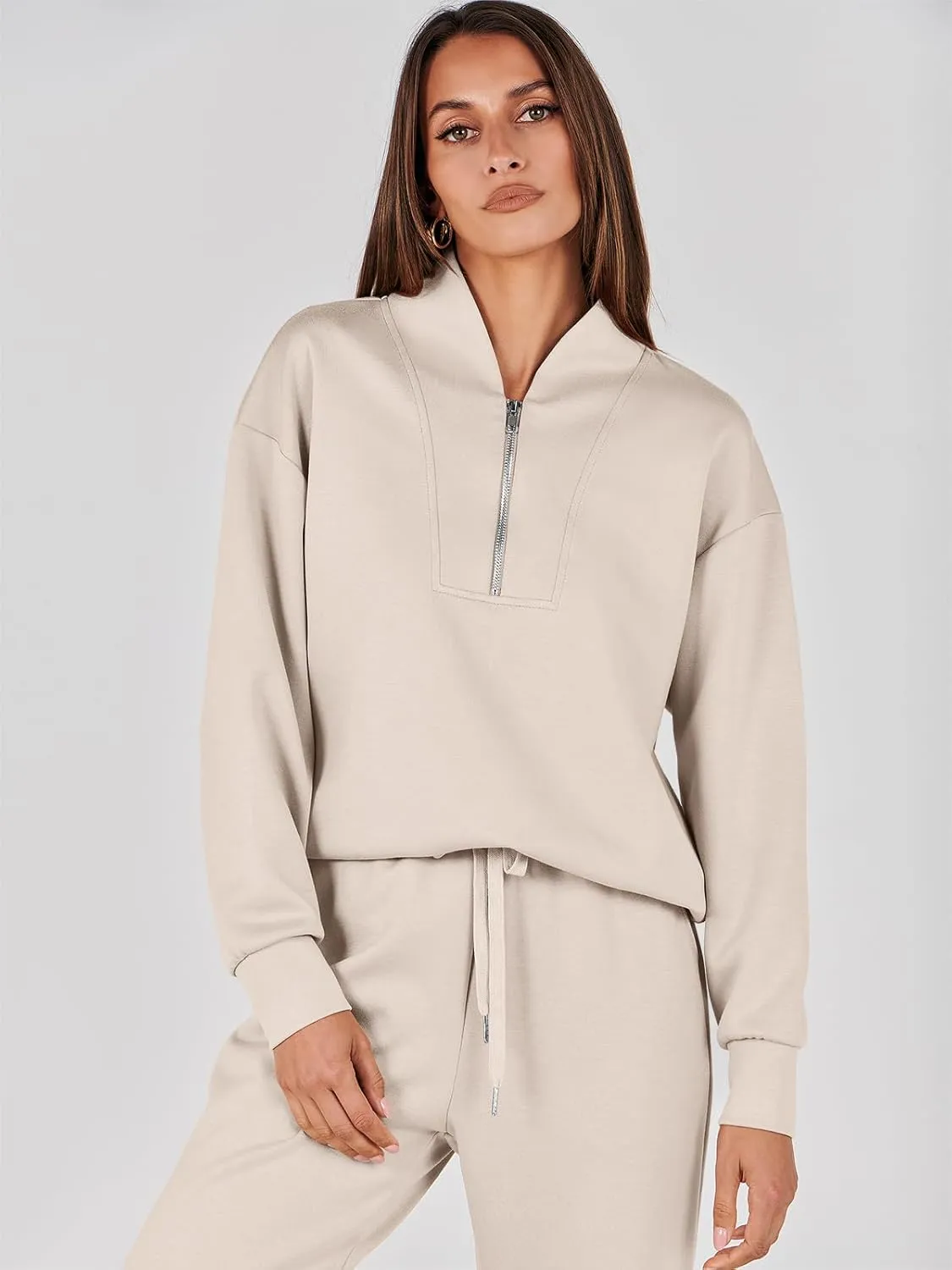 ANRABESS Women's 2 Piece Lounge Sets Half Zip Sweatshirt Jogger Sweatpant 2025 Trendy Spring Casual Travel Sweat Outfits