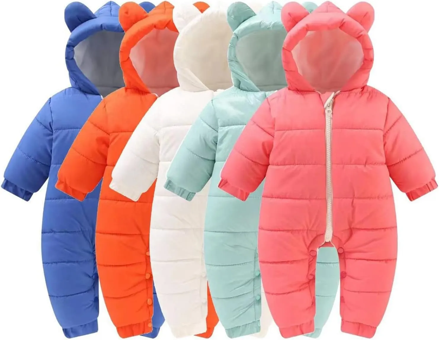 Baby Girls Boys Down Coat Romper Winter Warm Snowsuit Ears Hooded Jumpsuit Padded Jacket Toddler Snowsuit Down