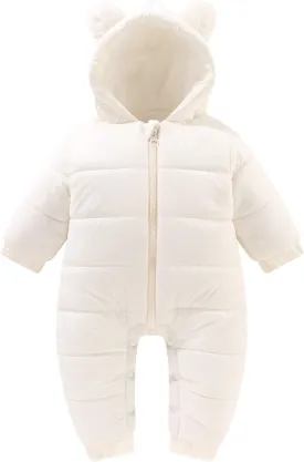 Baby Girls Boys Down Coat Romper Winter Warm Snowsuit Ears Hooded Jumpsuit Padded Jacket Toddler Snowsuit Down