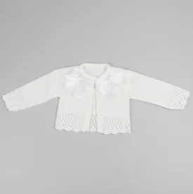Baby Girls Cardigan - White with Bows to Neck