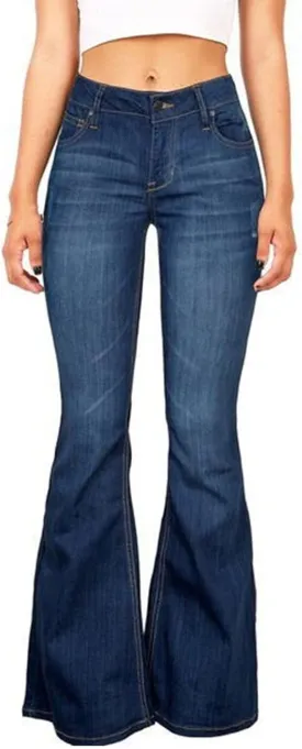 Bell Bottom Jeans for Women Retro Wide Leg Fitted Denim Pants Classic Mid Rise Slim Fit Flare Jeans (Blue,Small)
