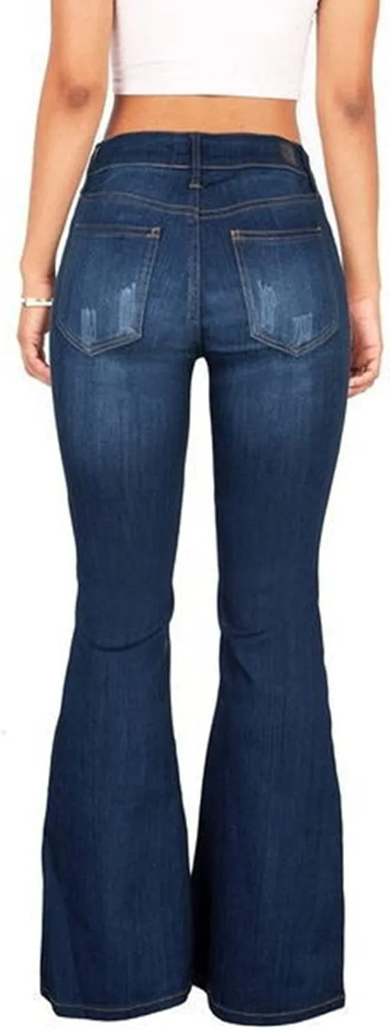 Bell Bottom Jeans for Women Retro Wide Leg Fitted Denim Pants Classic Mid Rise Slim Fit Flare Jeans (Blue,Small)