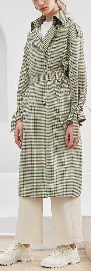 Belted Plaid Trench Coat