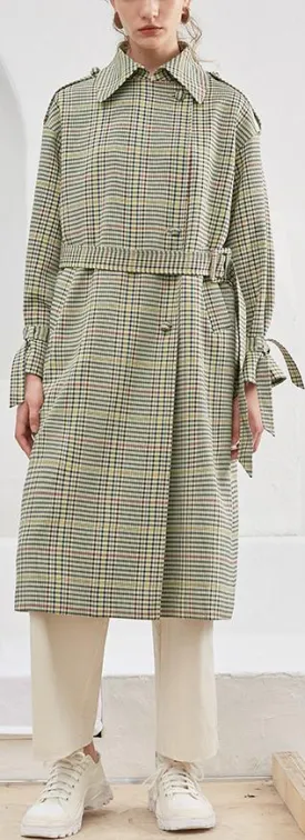 Belted Plaid Trench Coat