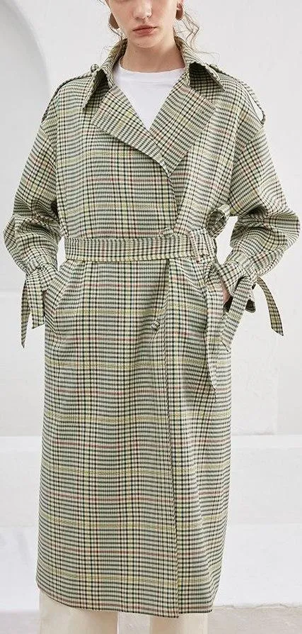 Belted Plaid Trench Coat