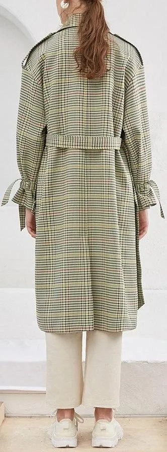 Belted Plaid Trench Coat