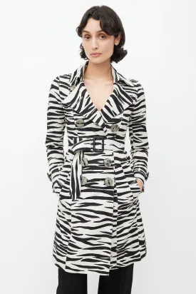 Black & White Double Breasted Print Trench Coat