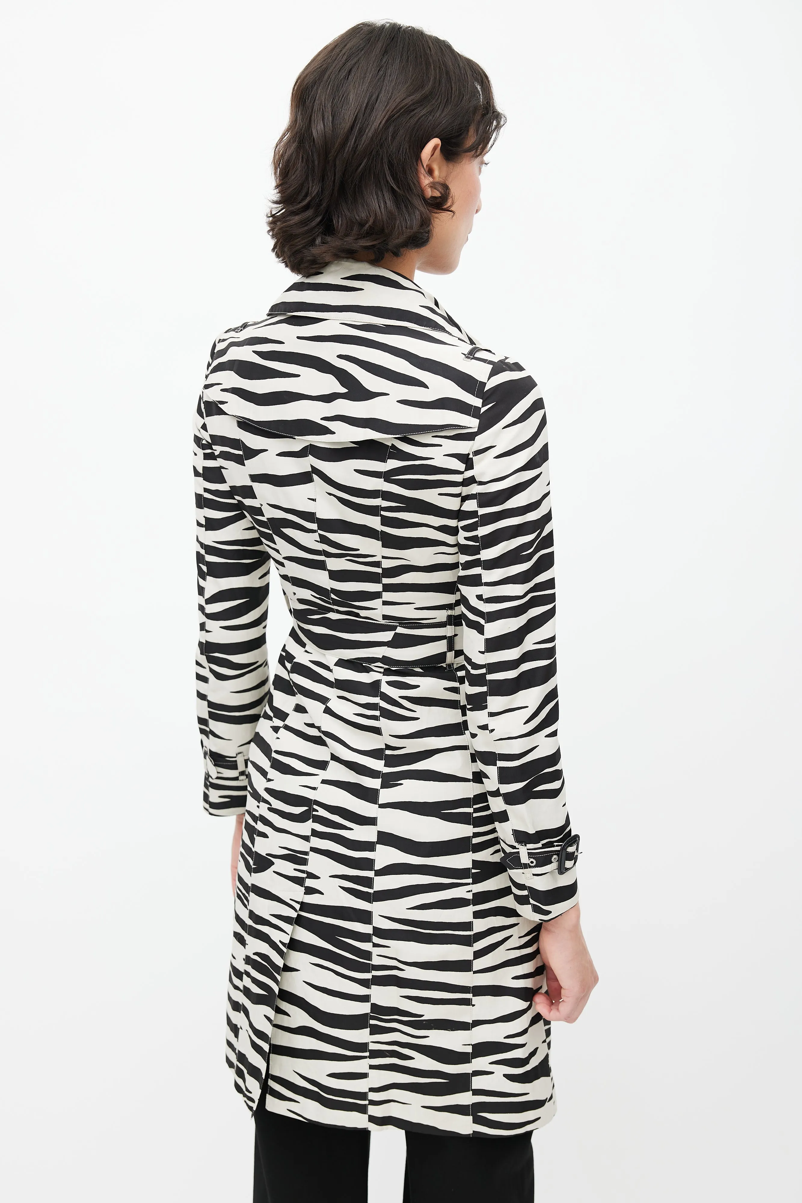 Black & White Double Breasted Print Trench Coat