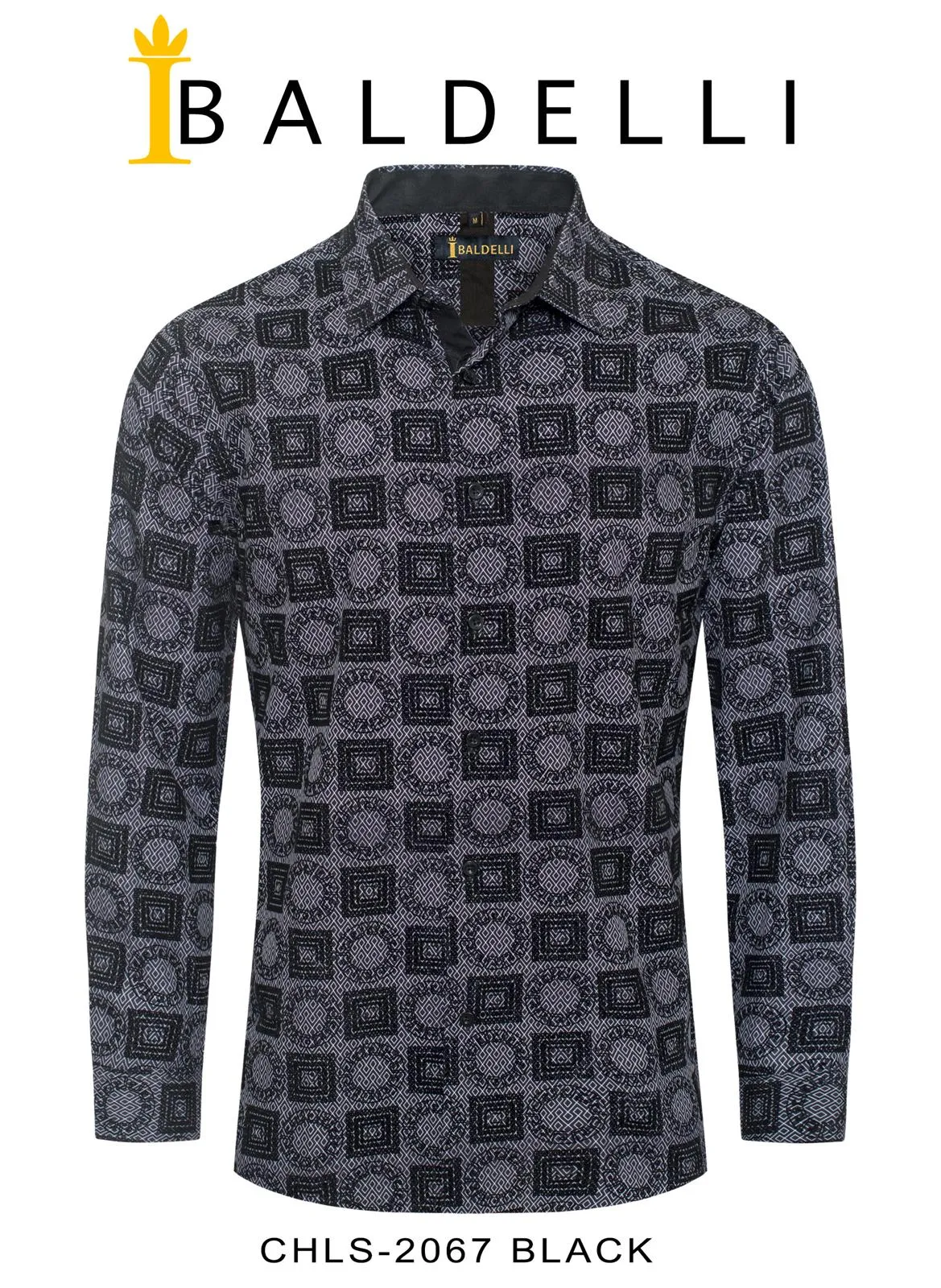 Black-Grey Men's Printed Shirt Luxury Brand Long Sleeve Regular-Fit Baldelli Style No: CHLS-2067
