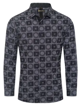 Black-Grey Men's Printed Shirt Luxury Brand Long Sleeve Regular-Fit Baldelli Style No: CHLS-2067
