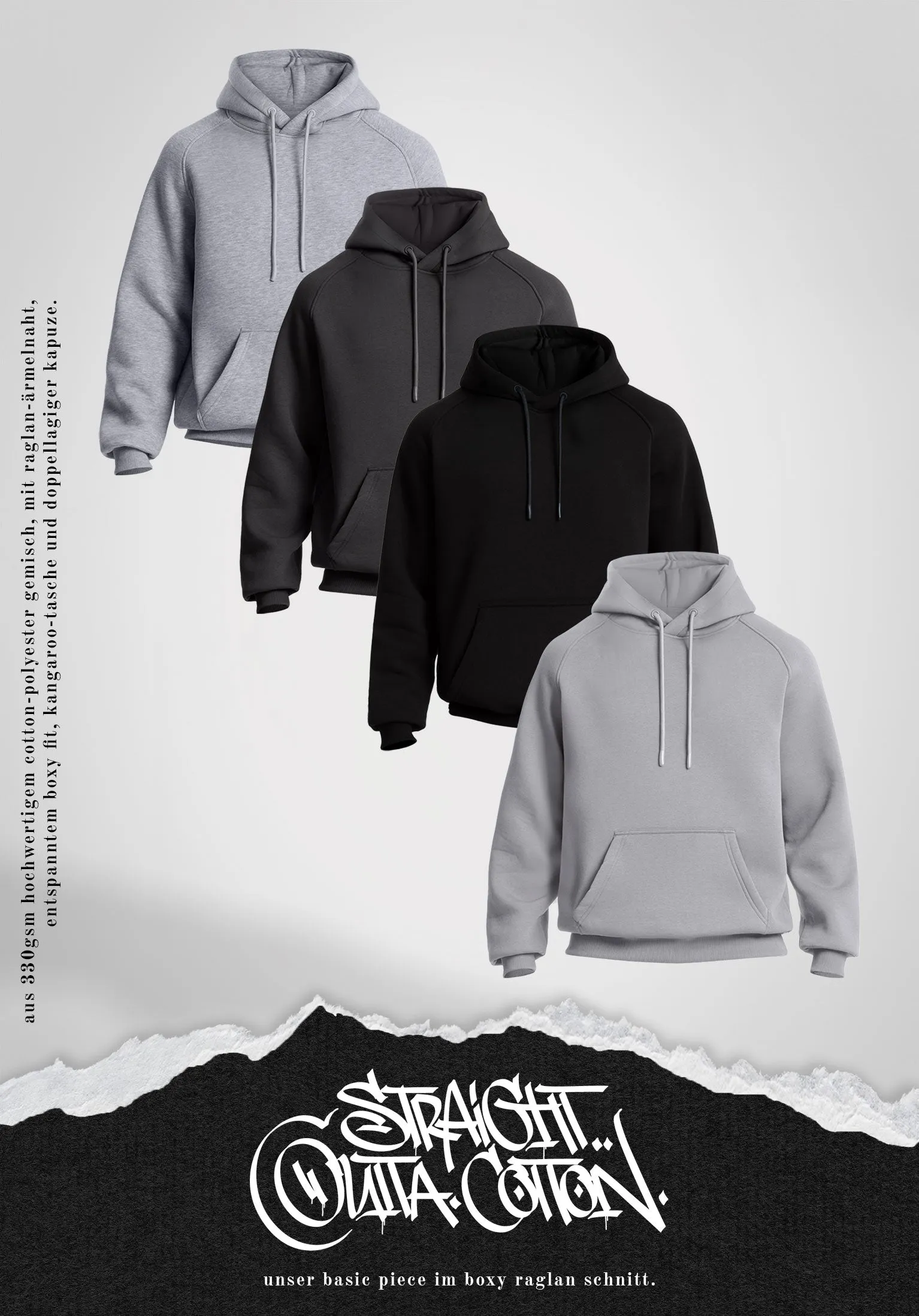 Boxy Raglan Hoodie - Melange Grey