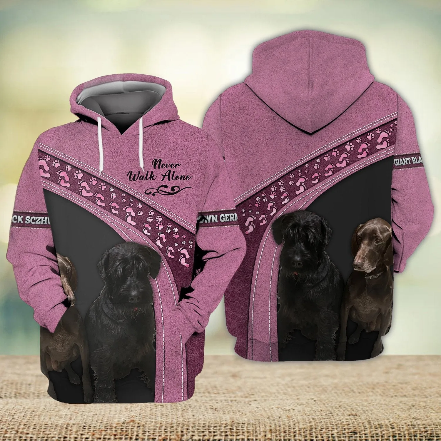 Brown German Pointer And Giant Black Sczhuer Never Walk Alone 3D Full Print Shirts, Shirt For Dog Lovers, Dog Memorial Gifts for loss of Dog