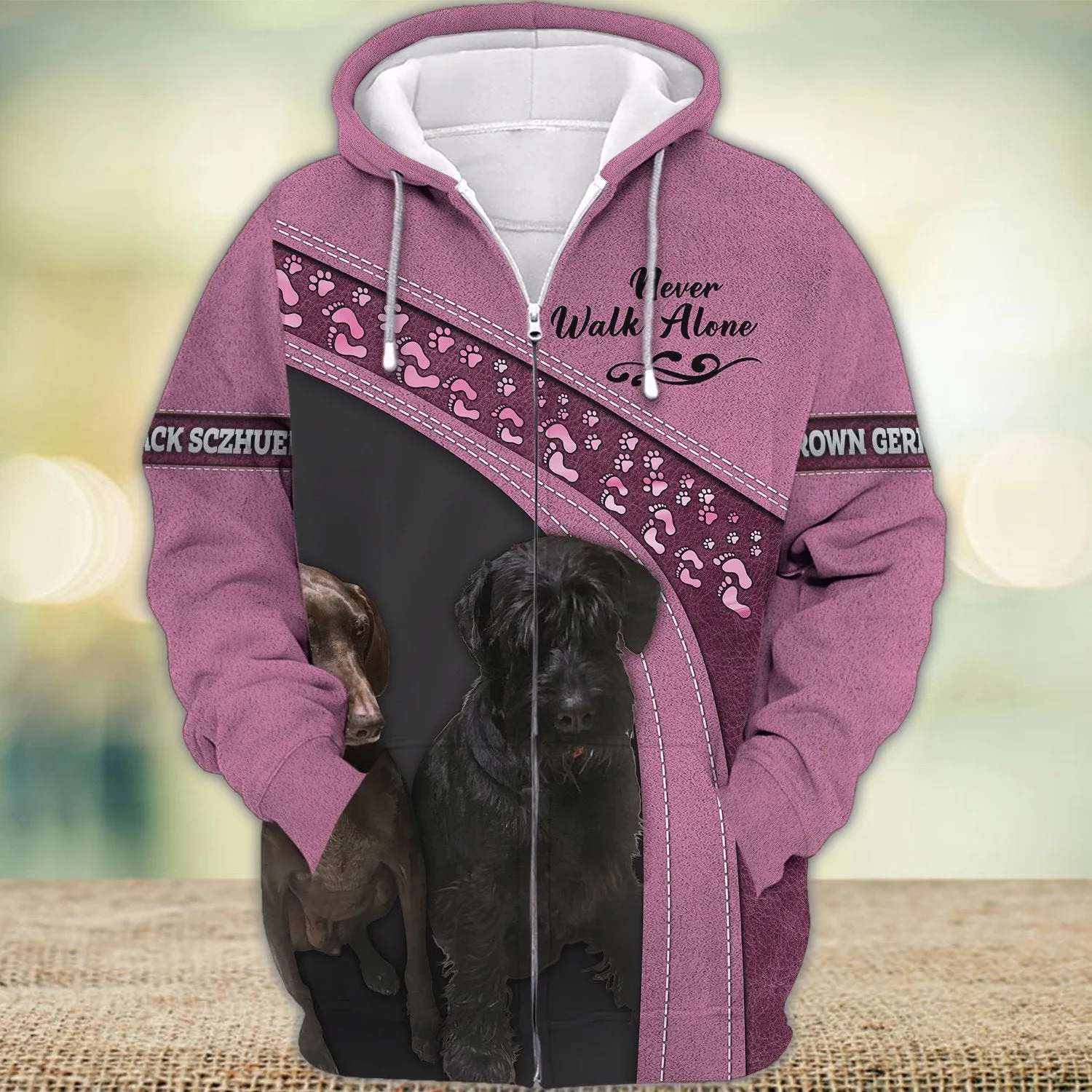 Brown German Pointer And Giant Black Sczhuer Never Walk Alone 3D Full Print Shirts, Shirt For Dog Lovers, Dog Memorial Gifts for loss of Dog