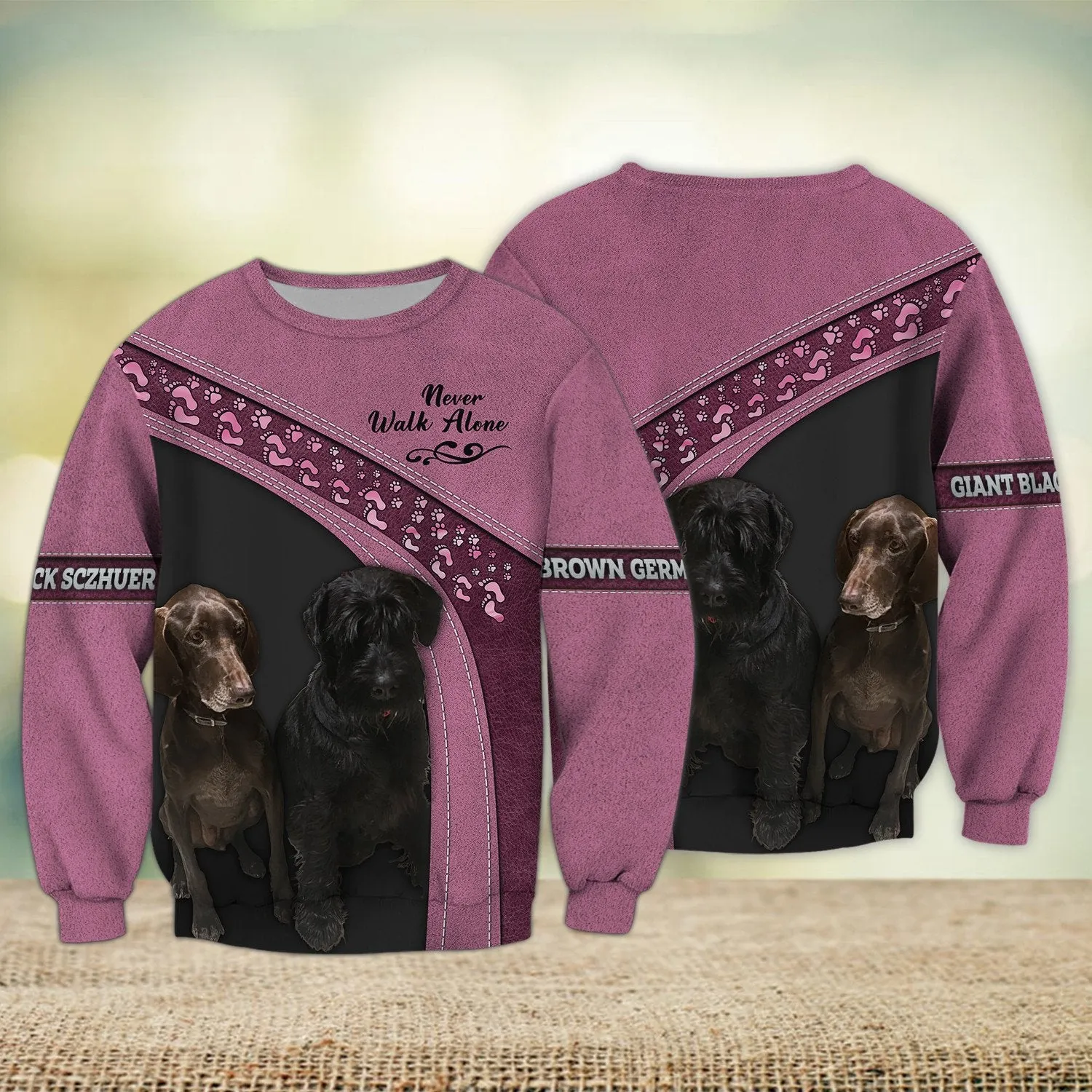 Brown German Pointer And Giant Black Sczhuer Never Walk Alone 3D Full Print Shirts, Shirt For Dog Lovers, Dog Memorial Gifts for loss of Dog