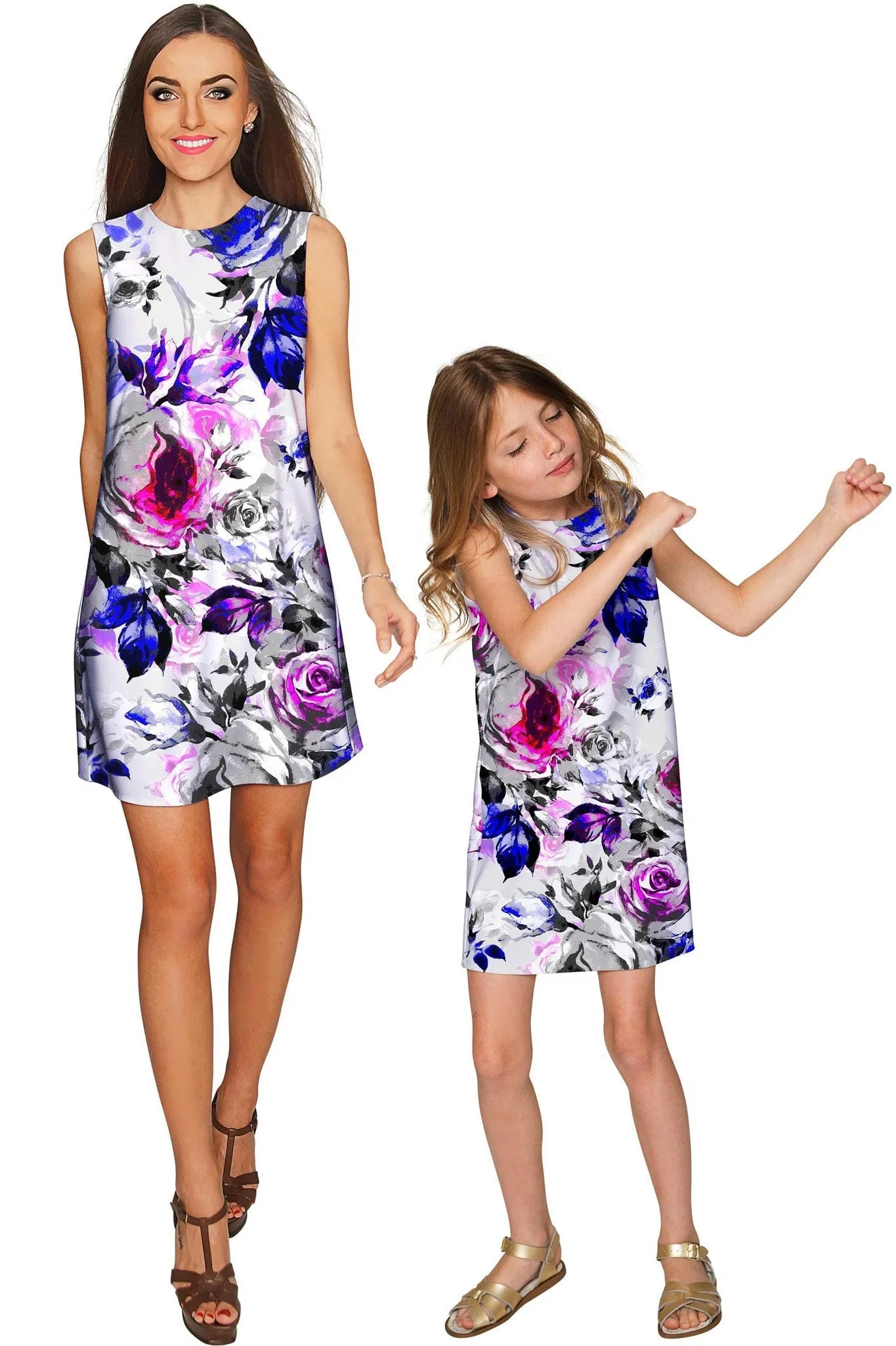 BUY 1 GET 4 FREE! Floral Touch Adele Grey Printed Catchy Shift Dress - Girls