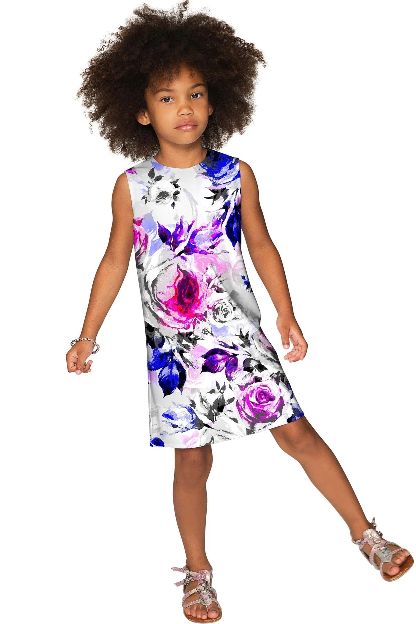 BUY 1 GET 4 FREE! Floral Touch Adele Grey Printed Catchy Shift Dress - Girls