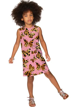 BUY 1 GET 4 FREE! Quaintrelle Adele Pink Butterfly Printed Holiday Shift Dress - Girls