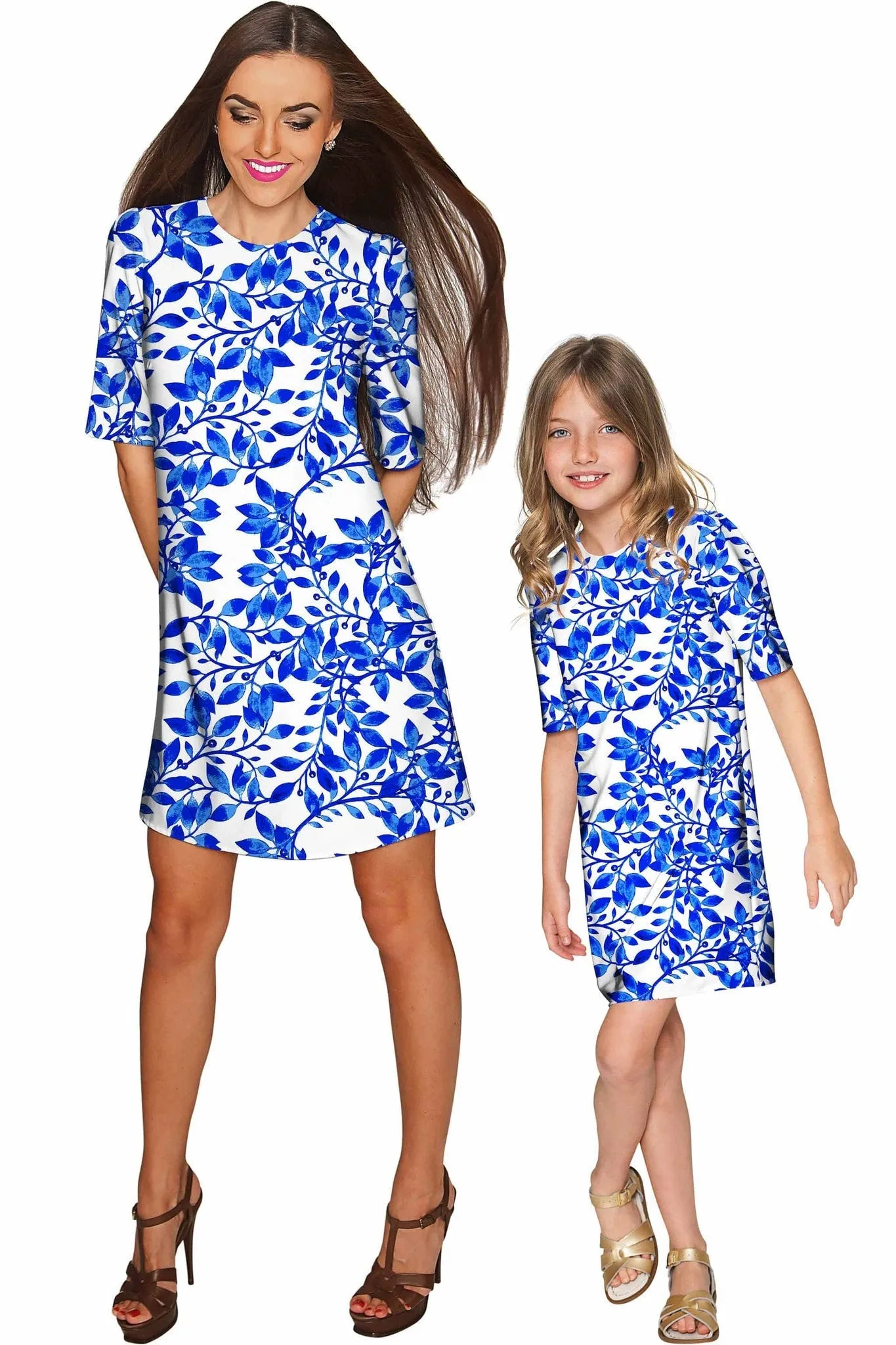 BUY 1 GET 4 FREE! Whimsy Grace White & Blue Print Party Shift Dress - Women