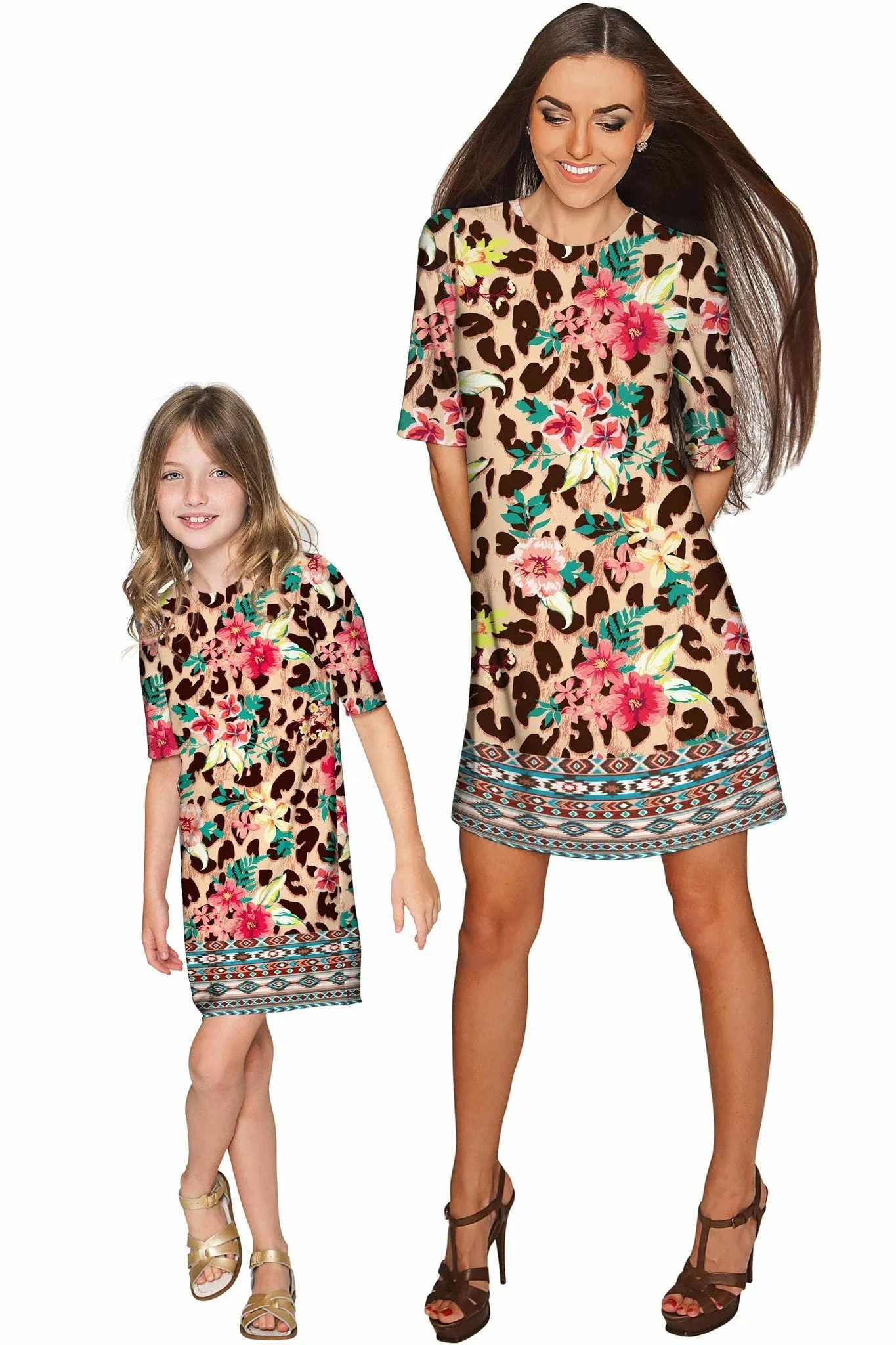 BUY 1 GET 4 FREE! Wild & Free Grace Floral Leopard Print Shift Dress - Women