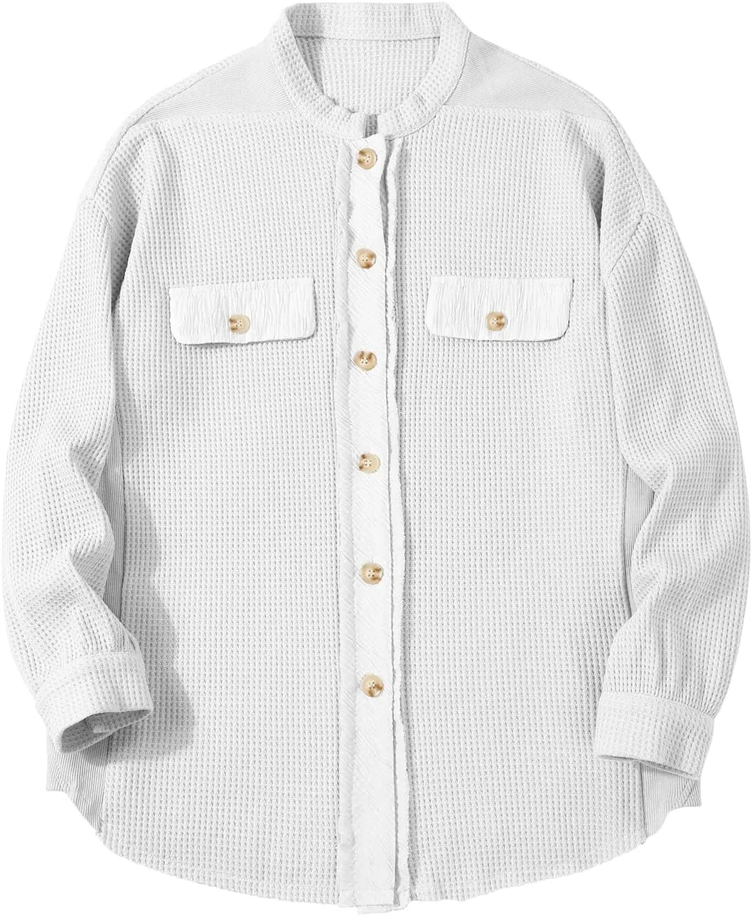 chouyatou Women's Loose Fit Batwing Sleeve Waffle Knit Button Down Shirt Shacket Tops