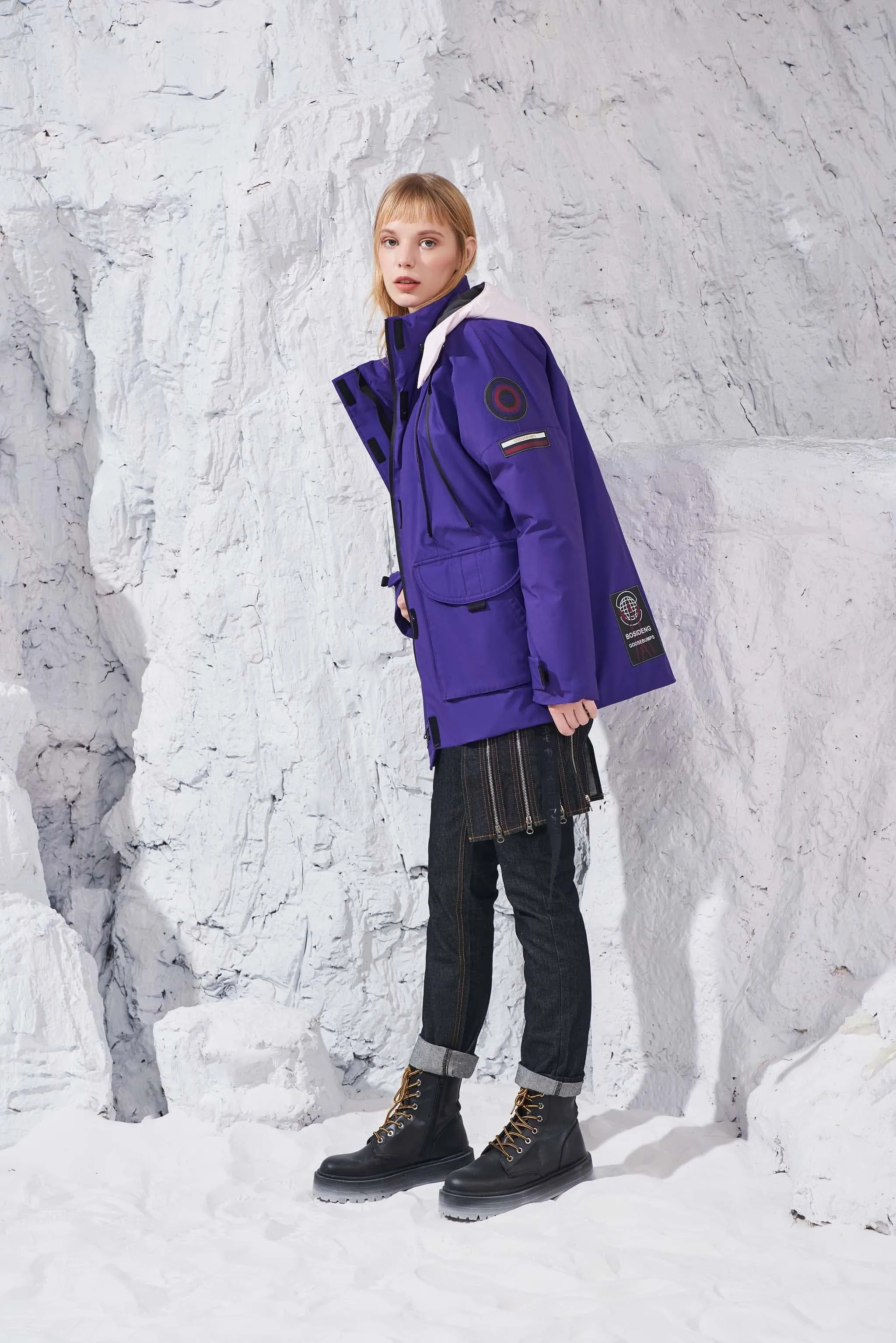 Contrast Hooded Goose Down Jacket