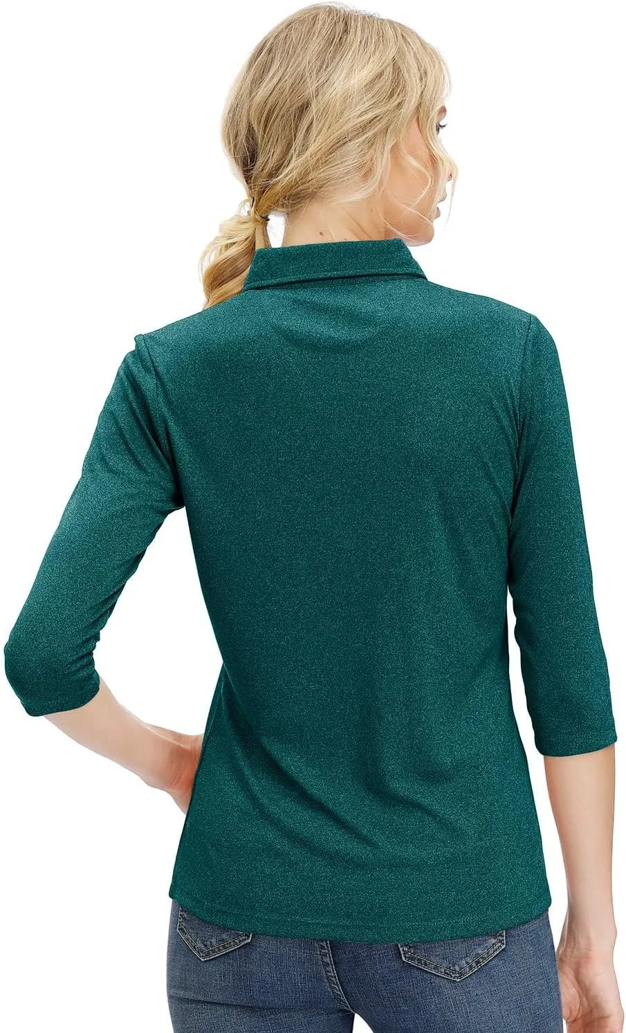 Corna Women's Soft 3/4 Sleeve V Neck Golf Shirt Mositure Wicking Performance Sports Polo Shirt Office Work Tops for Women