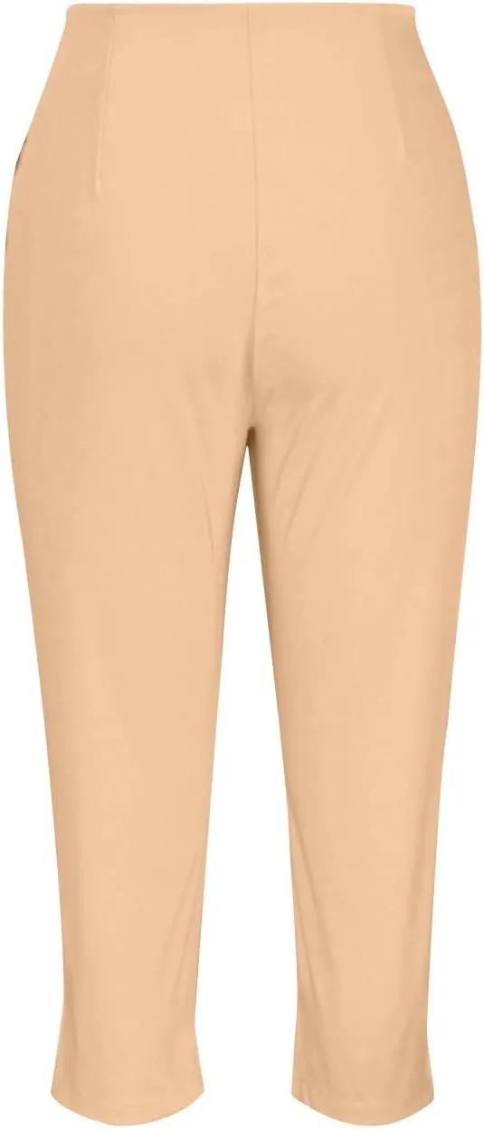 Cropped Pants for Women High Waisted Pull On Dress Capri Pants Slim Straight Leg Stretchy Waist Capris Trousers Pants