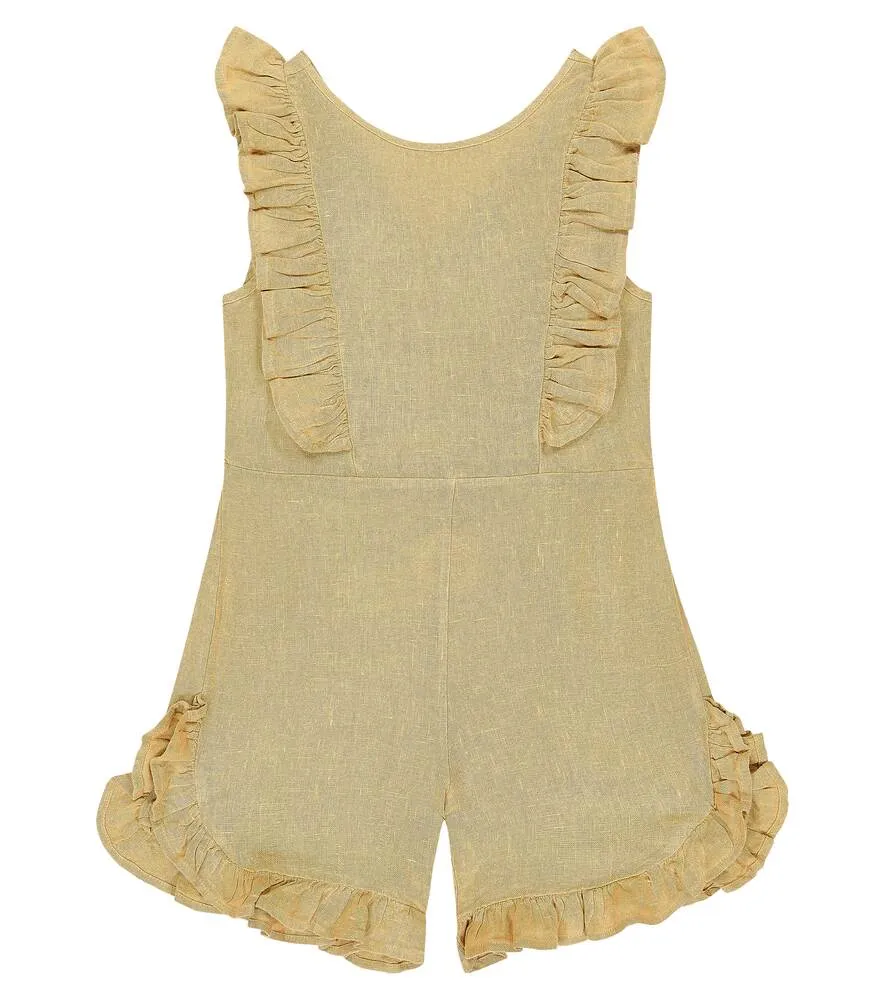 Donsje Kiki Linen Ruffle Jumpsuit, Neutral