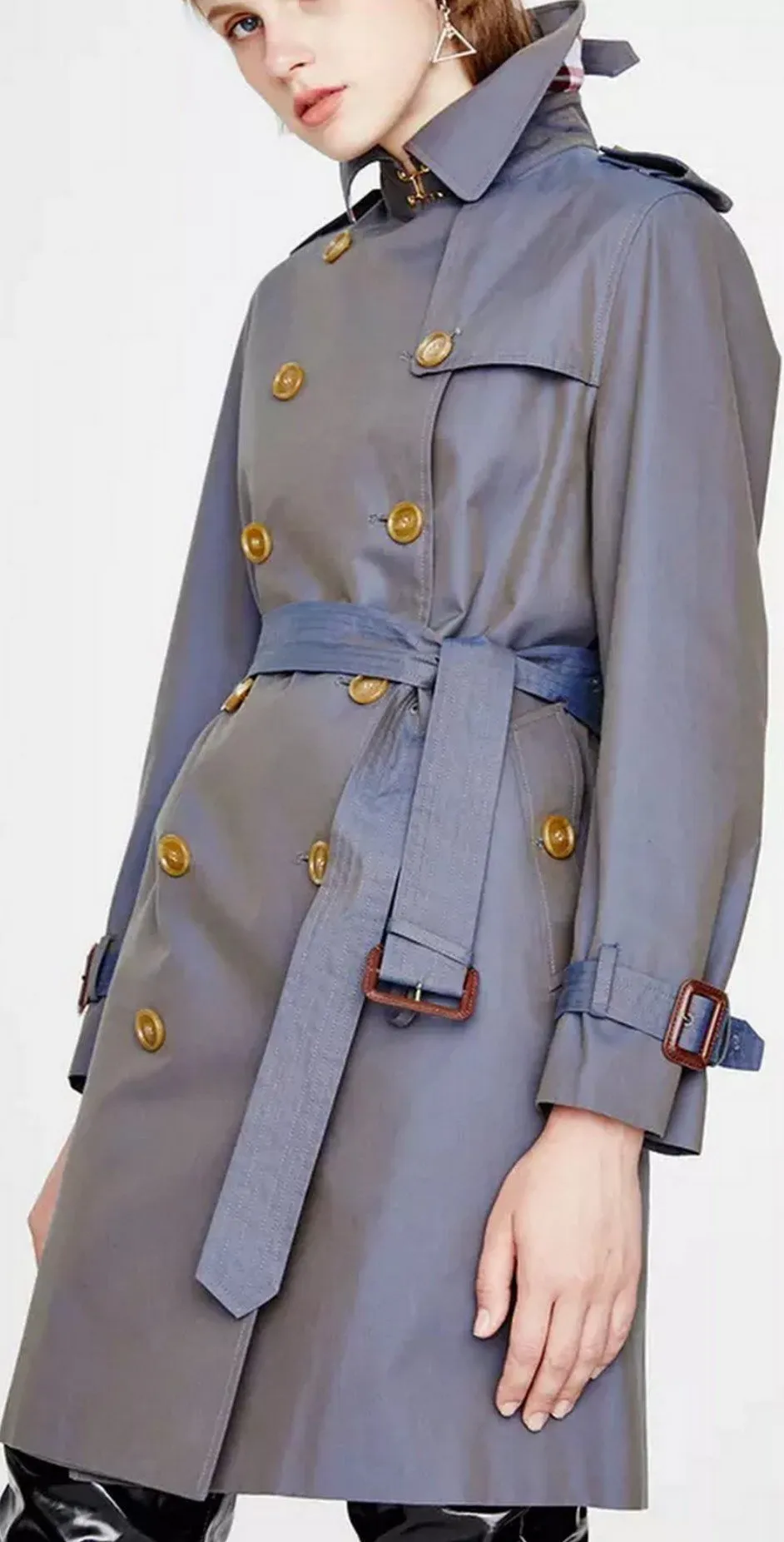 Double-Breasted Trench Coat, Blue