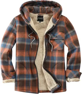 Elesuit Men's Full Zip Fleece Flannel Jackets Shirt Plaid Cotton Hoodies Soft Warm Coat for Men with Hood