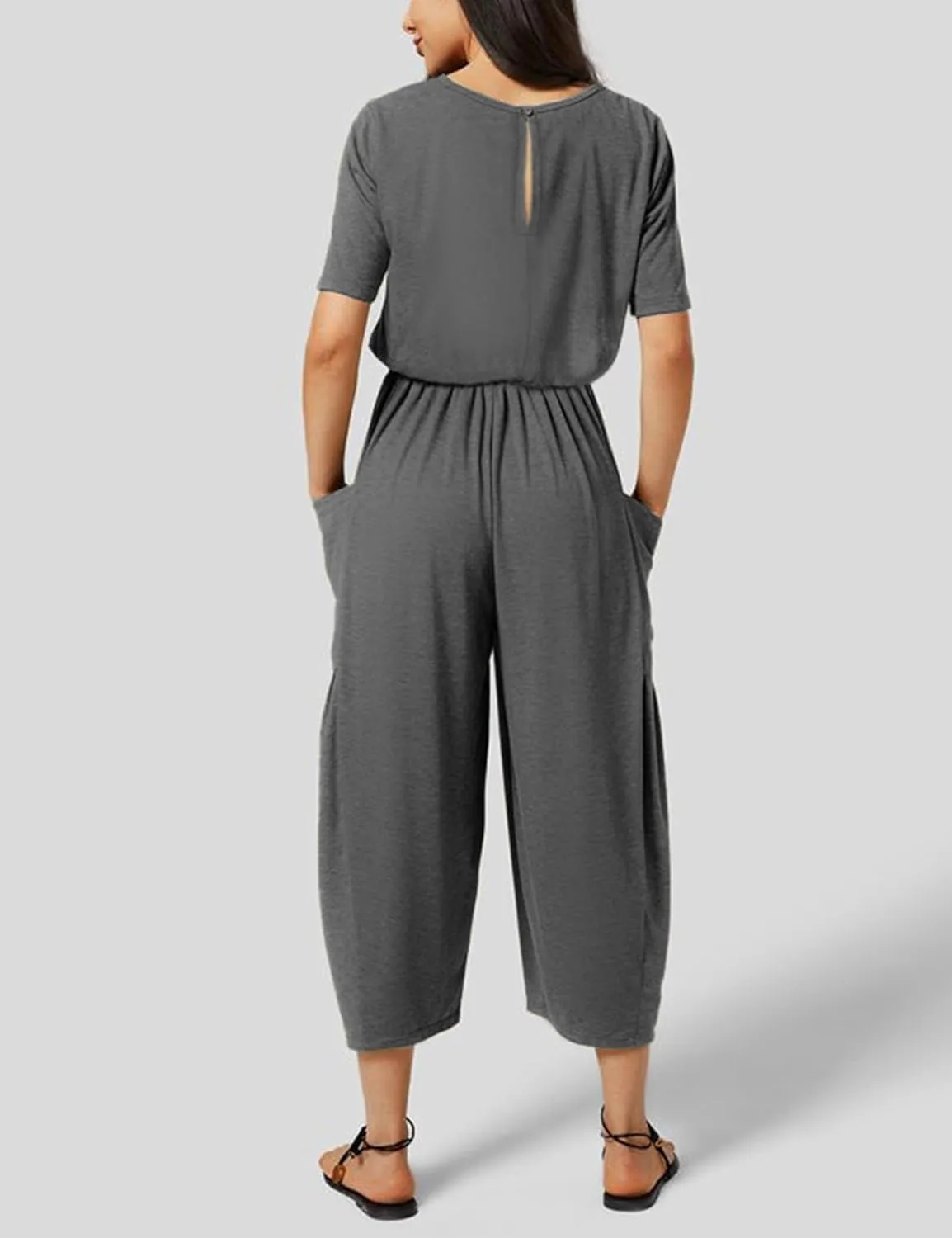 Fiona Jolin Jumpsuits for Women Casual Summer Short Sleeve Wide Leg Jumper Long Rompers with Pockets