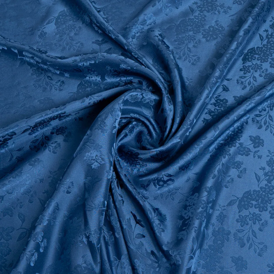 French Blue Floral Jacquard Pure Silk