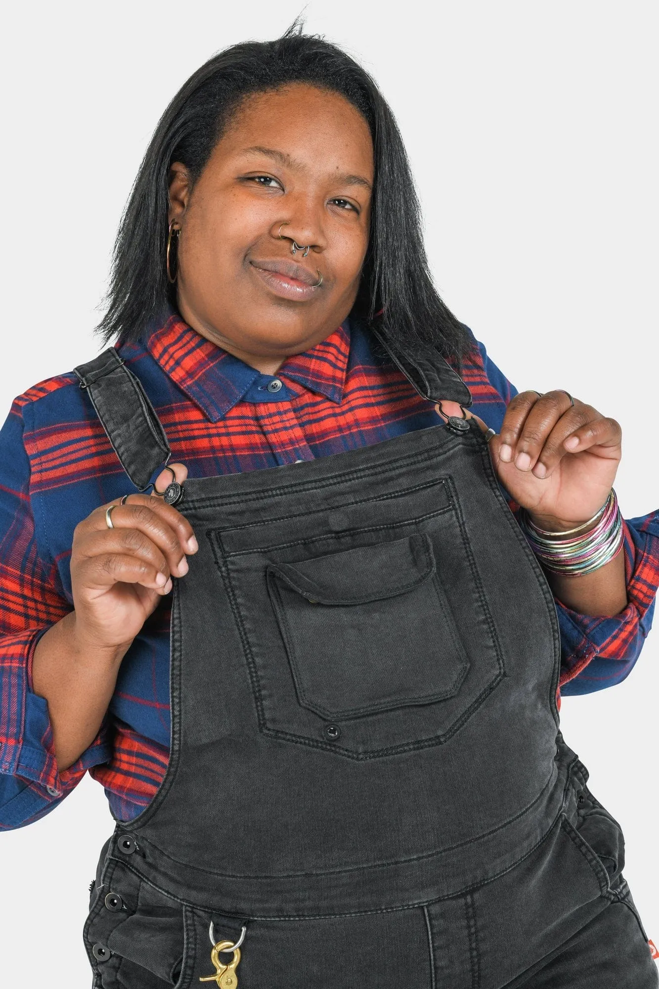 Freshley Drop Seat Overalls in Black Stretch Thermal Denim