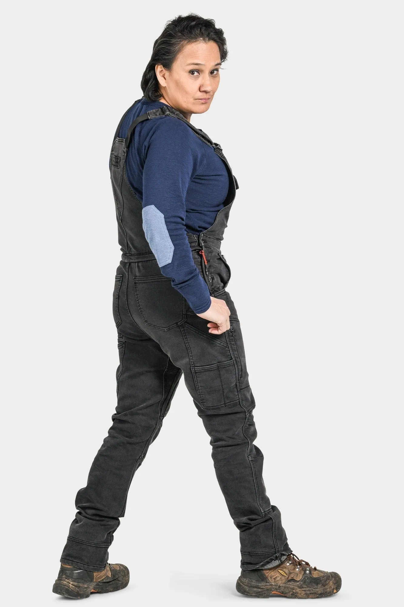 Freshley Drop Seat Overalls in Black Stretch Thermal Denim