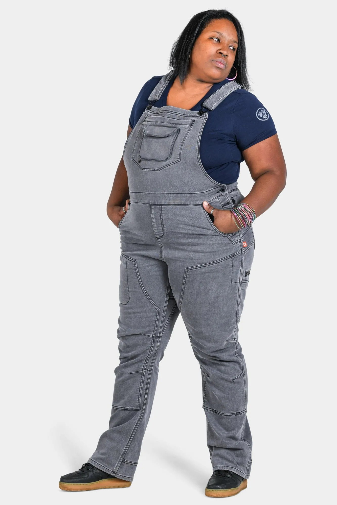 Freshley Drop Seat Overalls in Grey Stretch Thermal Denim