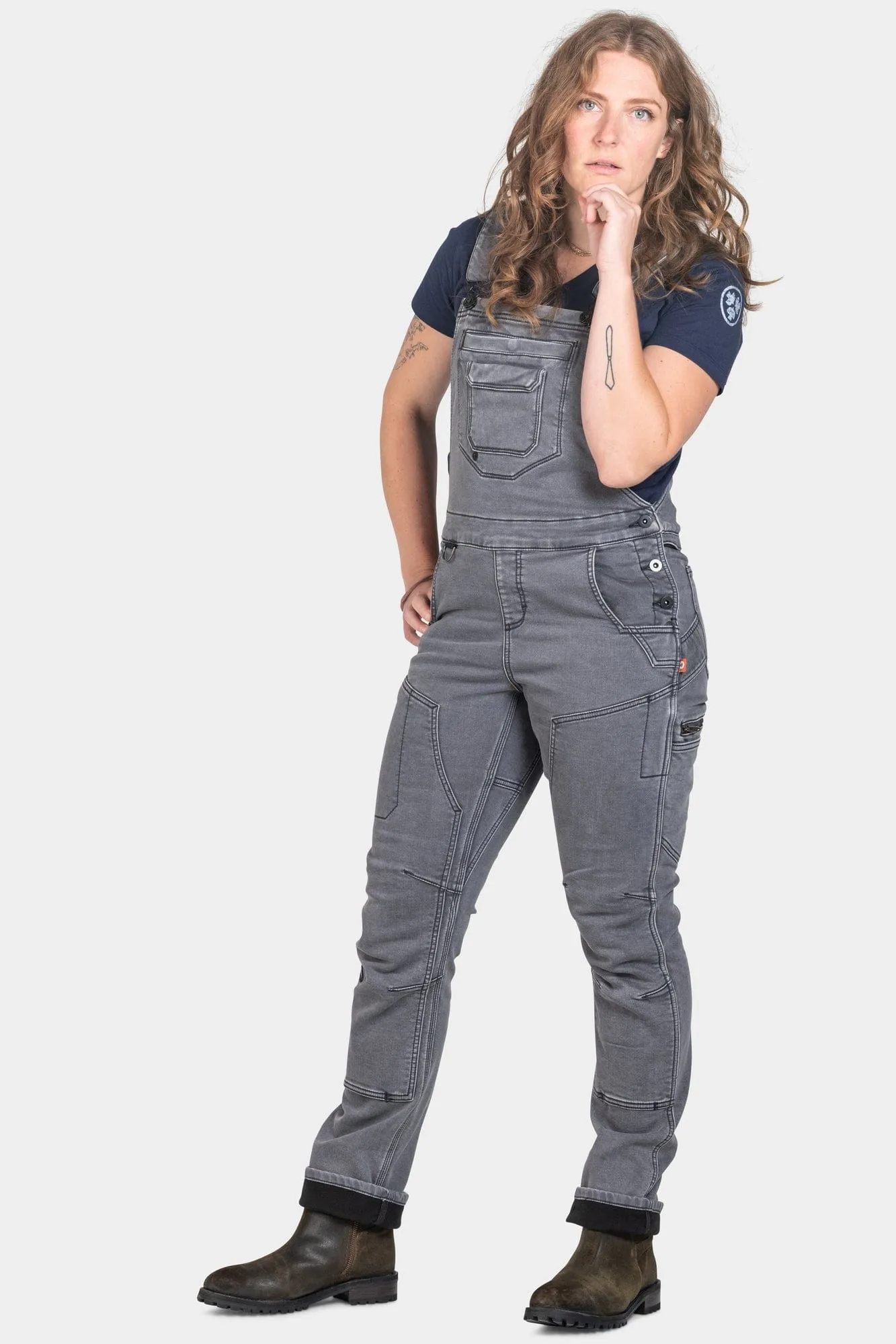 Freshley Drop Seat Overalls in Grey Stretch Thermal Denim