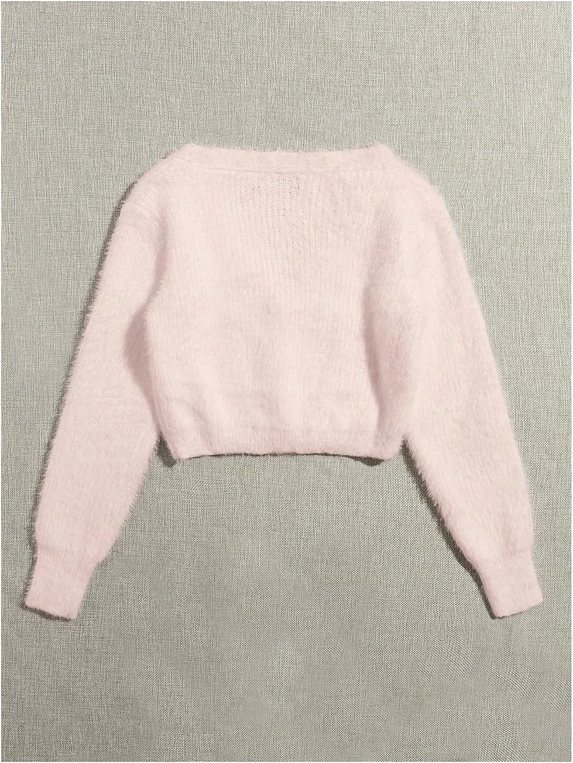 GORGLITTER Women's Open Front Cardigan Fuzzy Pearl Button Up Long Sleeve Crop Sweater Jackets Chunky Knit Cardigan